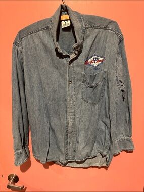 Vintage Light Blue Denim Button-Down Shirt with Embroidered Pocket - Cancun